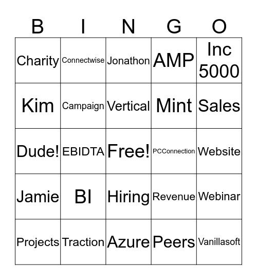 Biz Tech Sanity Check '16 Bingo Card