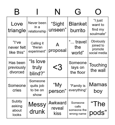 Love is Blind Bingo Card