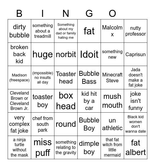 Madison Get's called.... Bingo Card