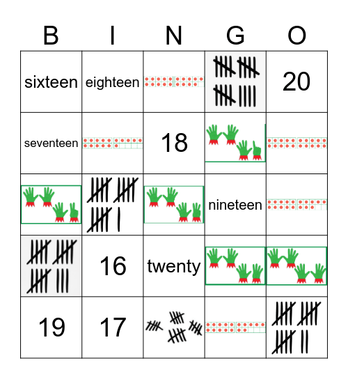 Number Sense 16-20 Bingo Card