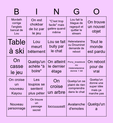 Le Bingo Void Stranger Bingo Card