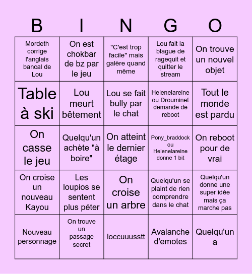 Le Bingo Void Stranger Bingo Card
