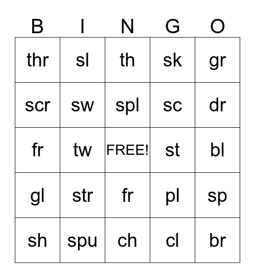 Letter Blend Bingo Card