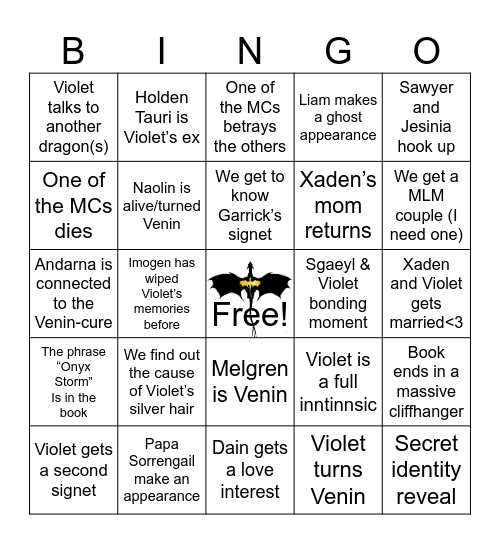 Onyx Storm bingo Card