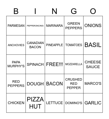 Wellness pizza party!!!! Bingo Card
