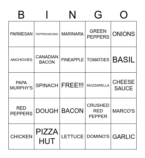 Wellness pizza party!!!! Bingo Card