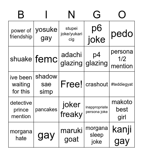 persona meme bingo Card