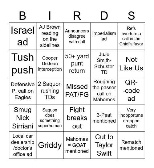 bird bird bingo Card