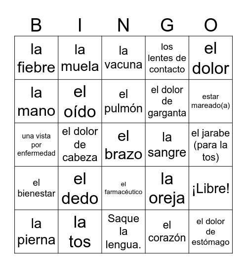 IB- MCC 11 La Salud Bingo Card