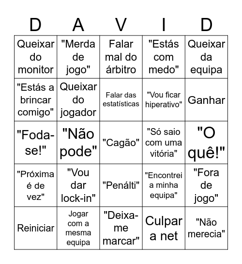 David no FIFA Bingo Card