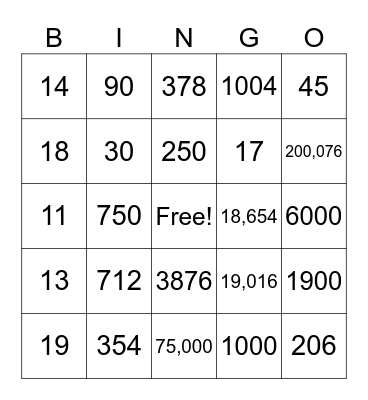 Numbers Practice in English Bingo Card