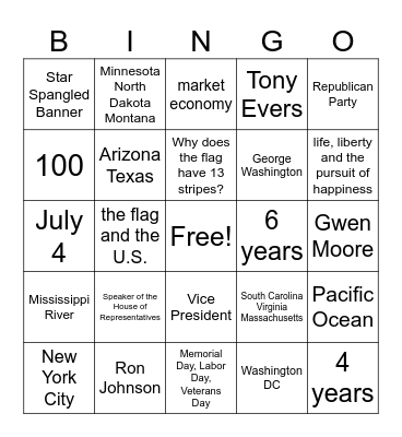 Citizenship Bingo Card