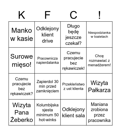 KFCv2 Bingo Card