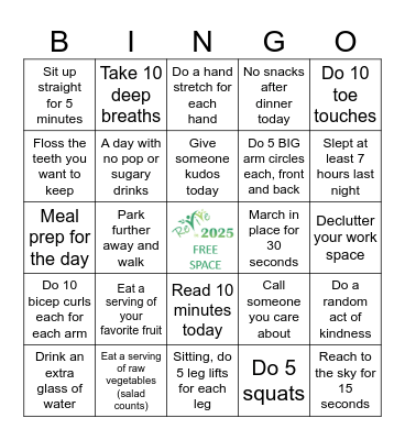 February Wellness Bingo Card