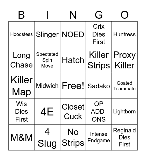 DBD Bingo Card