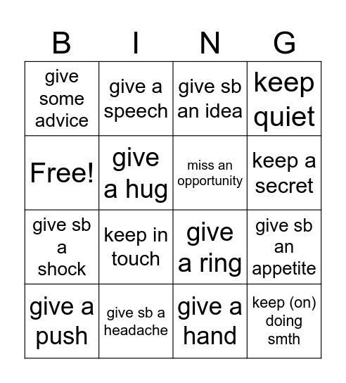 Voc in use, pre-inter, unit 82 Bingo Card
