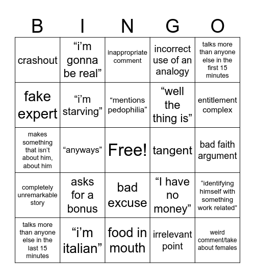 Garge Bingo Card