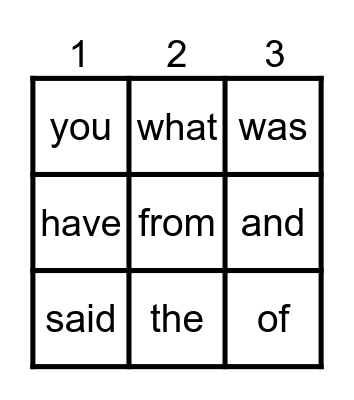 Heart Word Bingo Card