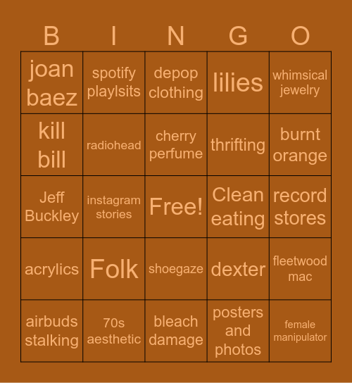 Emily Bingo Card