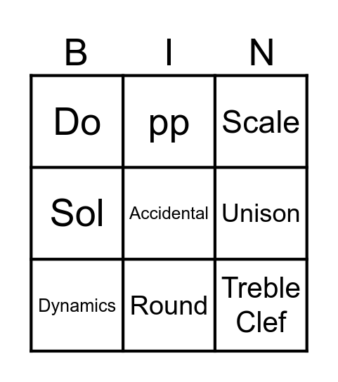 Choir Bingo Card