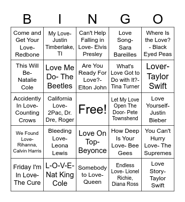 Feel The Love Bingo Card