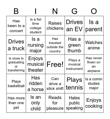 Classroom Bingo Card