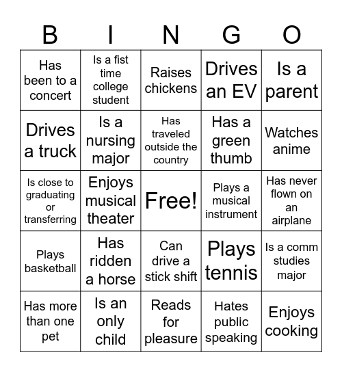Classroom Bingo Card