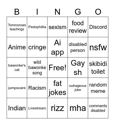 Bawonke Bingo Card