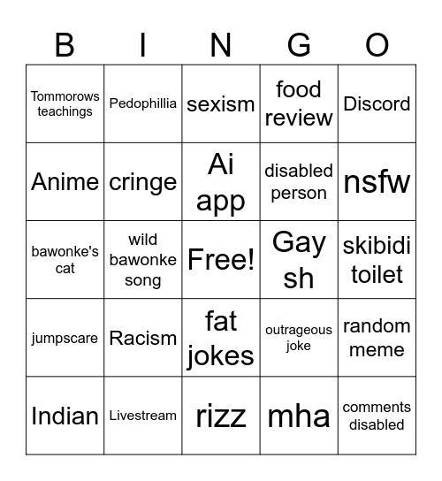Bawonke Bingo Card