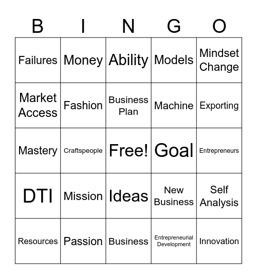 ENTREP BINGO! Bingo Card