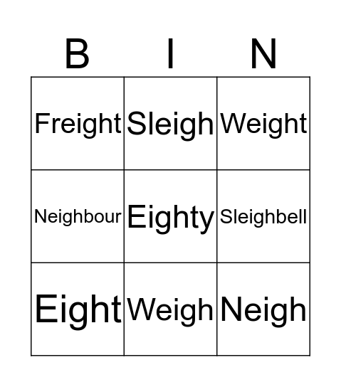 'Eigh' Bingo Card