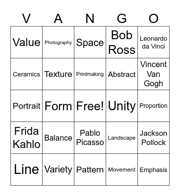 Art Bingo! Bingo Card
