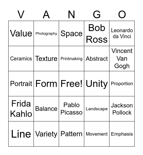 Art Bingo! Bingo Card