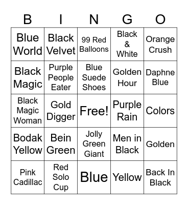 Songs with Colors in the Title Bingo Card