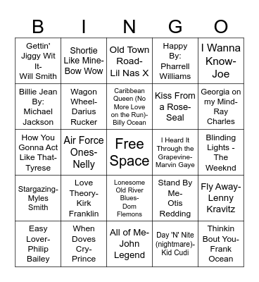 Black History Month Music Bingo! Bingo Card