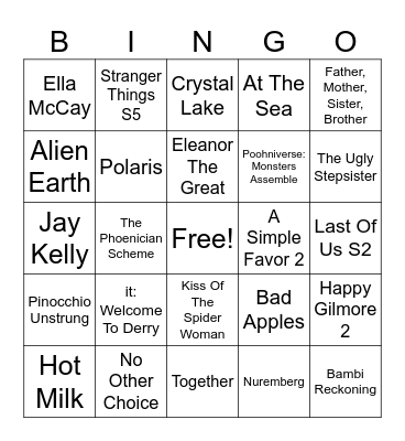 Films and TV Shows Without Release Dates Bingo Card
