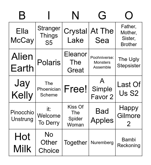 Films and TV Shows Without Release Dates Bingo Card