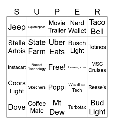 Super Bowl Bingo Card