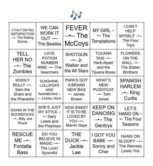 HITS OF 1965 Bingo Card
