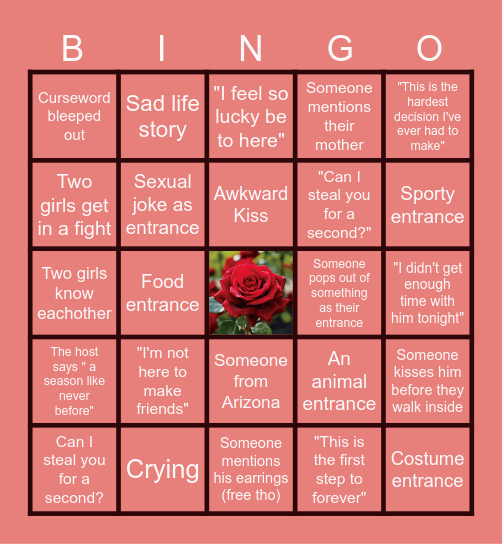 Bachelor Bingo Card