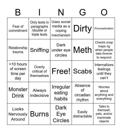 Crackhead Bingo Card