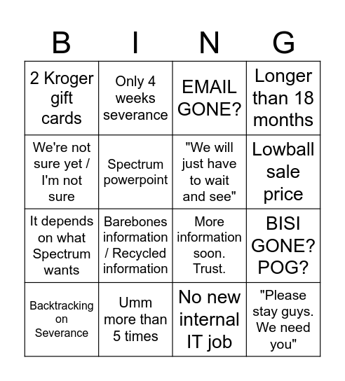 COB Bingo Card