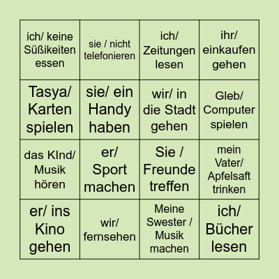 möchten Bingo Card
