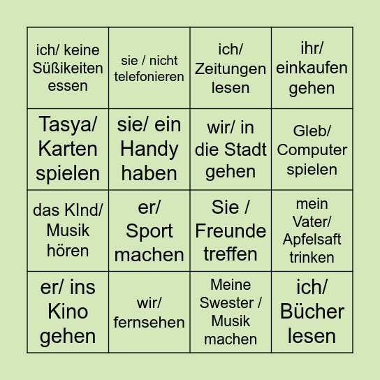 möchten Bingo Card