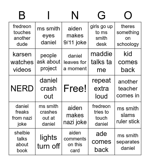 Smith 9th Period 2025 Bingo Card