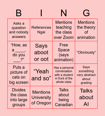 COLT 232 Bingo Card