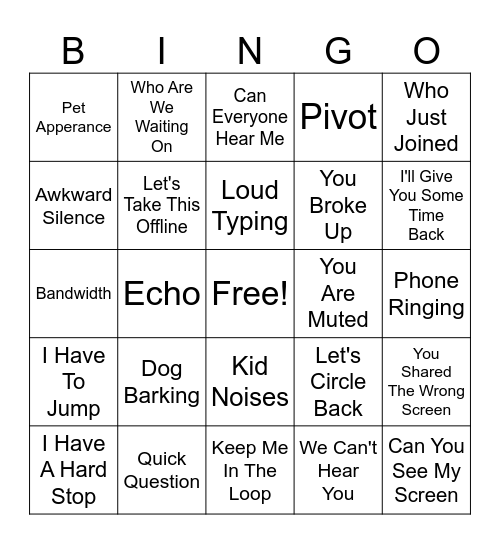 Virtual Meetings Bingo Card