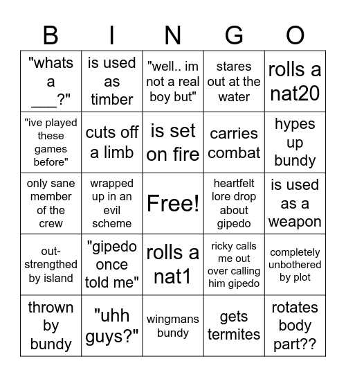 nocchio bingo Card