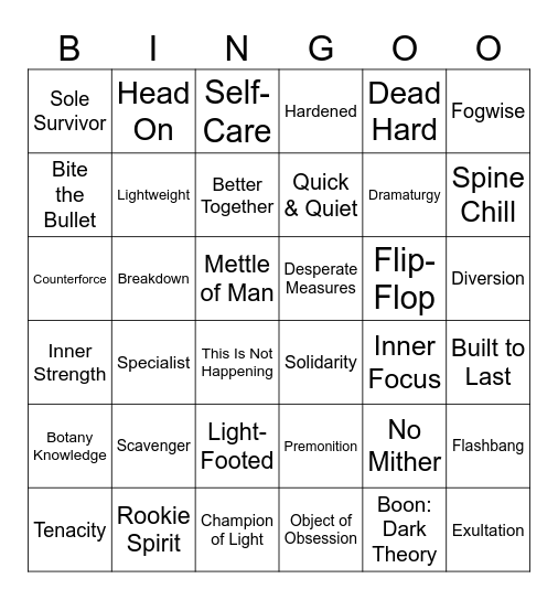 Chaos Shuffle Bingo Card