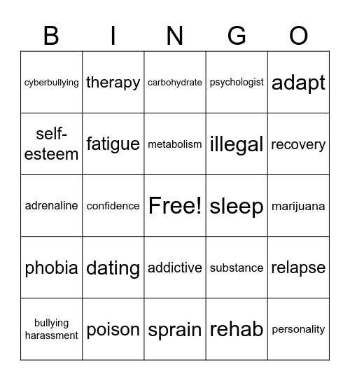 Health Bingo Card